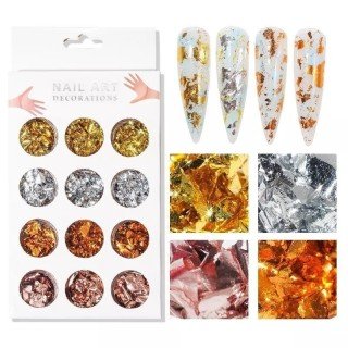 Set 12 Foil multicolor para arte de uñas