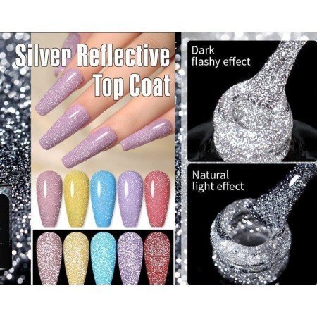 Top Coat Plateado Reflectante para Uñas