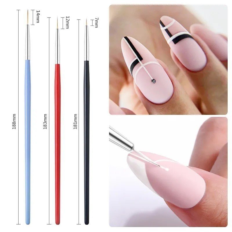 Set de 3 pinceles para Nail Art French Lines Set de 3 pinceles para Nail Art French Lines