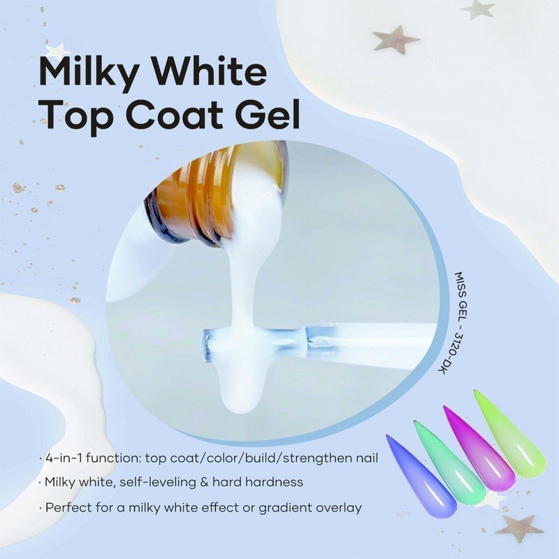 TOP COAT NO WIPE - Milky White para uñas brillantes TOP COAT NO WIPE - Milky White para uñas brillantes