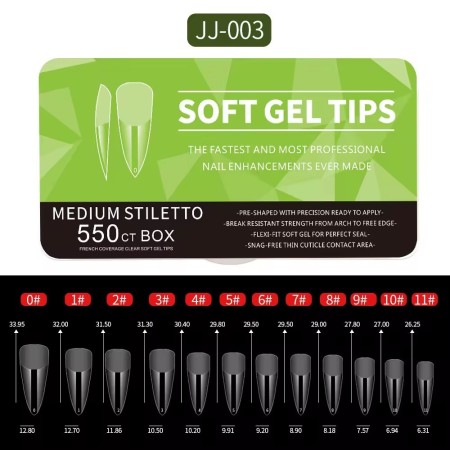SOF GEL NAIL TIPS 550pcs - Medium stiletto