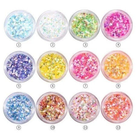 Set de 12 tarros para decoración de uñas 3D