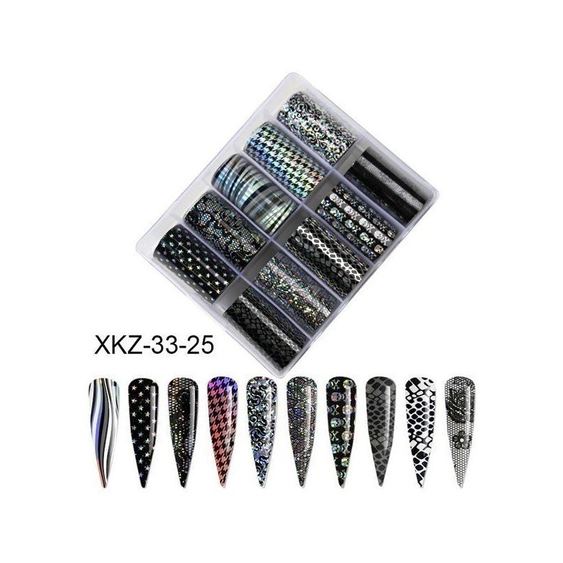 Set de 10 cintas Nail Foil 33-25 para decorar uñas Set de 10 cintas Nail Foil 33-25 para decorar uñas