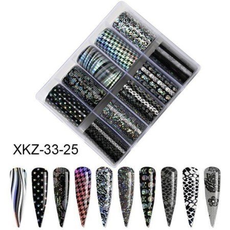 Set de 10 cintas Nail Foil 33-25 para decorar uñas